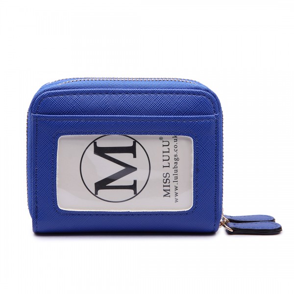 LP6680 - Miss Lulu Leather Look Double Zipped Coin Purse Royal Blue